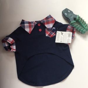 🐶NWT 2 button1 pocket dog shirt. SZ S 13-15" navy
